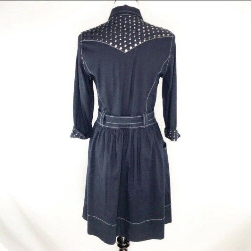 Vtg Stetson 3/4 Sleeve Studded Western Jean Dress - Picture 5 of 10